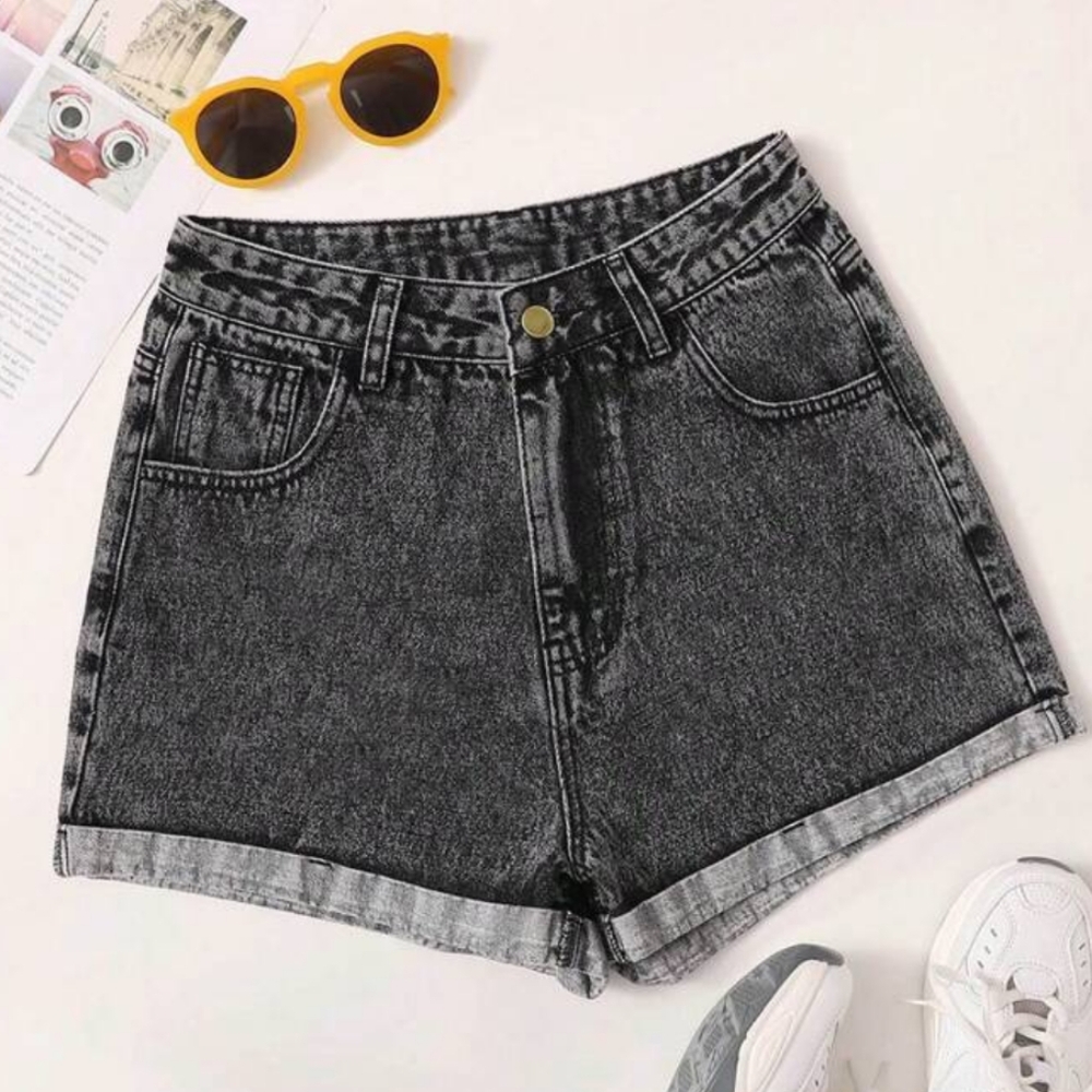 Women's Cuffed Black Denim Shorts